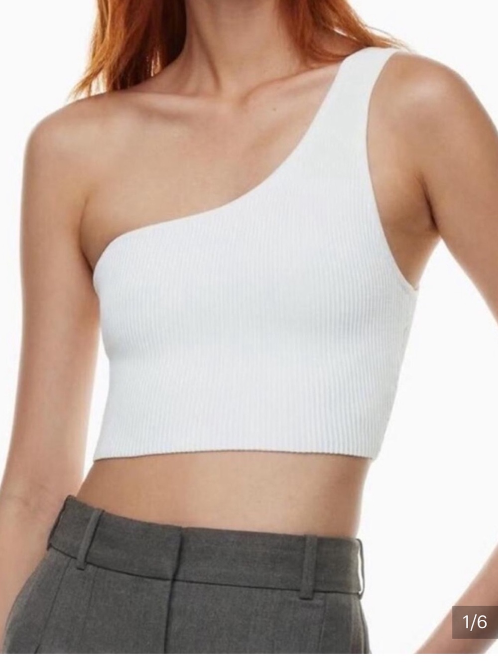 Aritzia Babaton White One-Shoulder Ribbed Crop Top